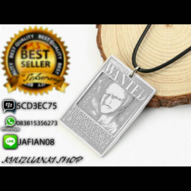 Kalung ONEPIECE Roronoa Zoro Wanted Dead or alive aksesoris cosplay unik langka warna putih korea