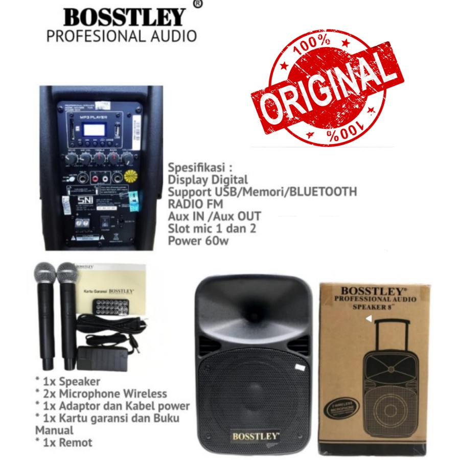 SPEAKER PORTABLE BOSSTLEY MAX8EB / MAX 8EB / MAX 8 EB 8INCH ORIGINAL