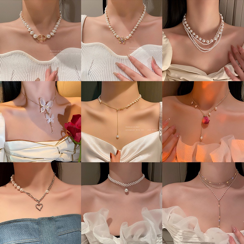 IFYOU Kalung Choker Hias Mutiara Hati Warna Silver Gaya Korea Untuk Wanita