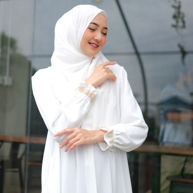 Amira dress Gamis Princess Casual dress daily gamis renda baju muslimah BISA COD-Putih BW