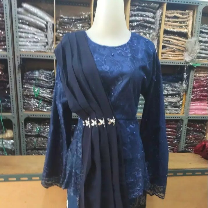 Batik Brokat Couple Kebaya Jumbo Modern, Kebaya Tunangan Sarimbit Kondangan, Kebaya Wisuda Amalia-KEBAYA + ROK (NAVI)