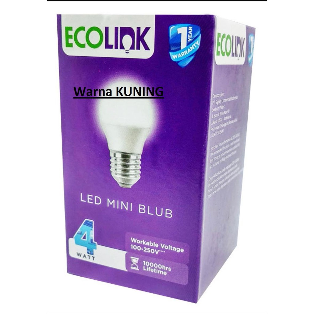 Lampu Bohlam LED Bulb 4 Watt Kuning ( Warm White ) &amp; Putih ( Cool Daylight ) 6500K ECOLINK