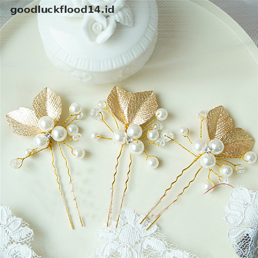 [OOID] 4PCs Women Bridal bridesmaid Pearl Gold Leaf Headpiece Hair Pin Hairpin Wedding ID