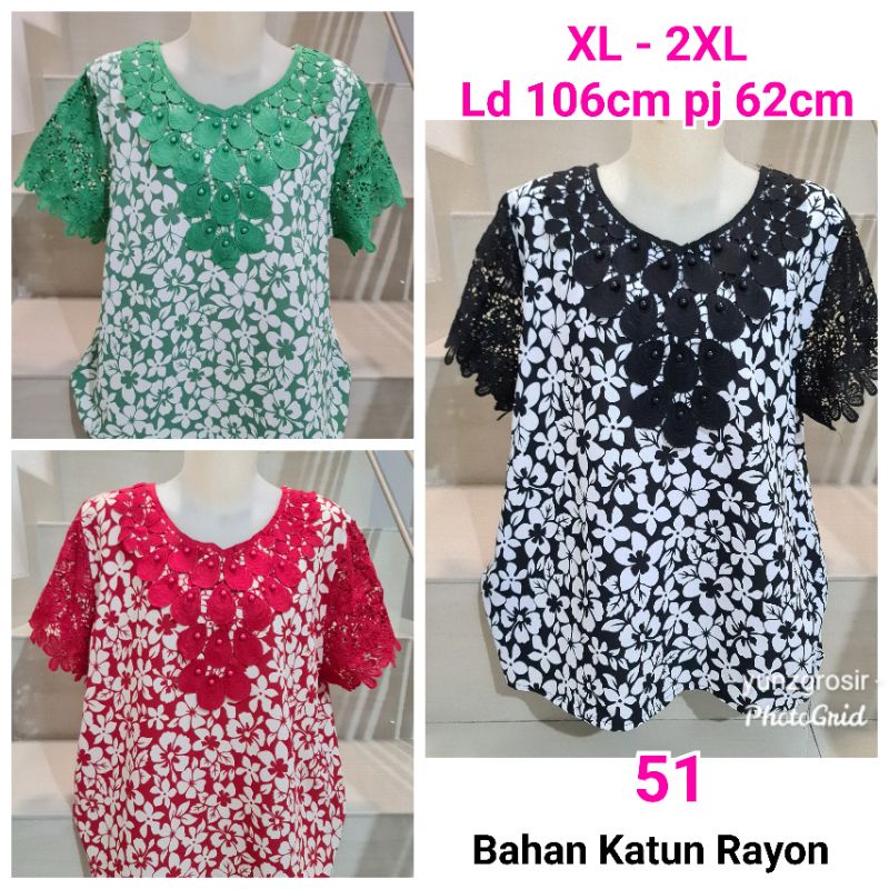 Blouse Brukat Bunga Renda Combi Brukat Impor XL-2XL-8