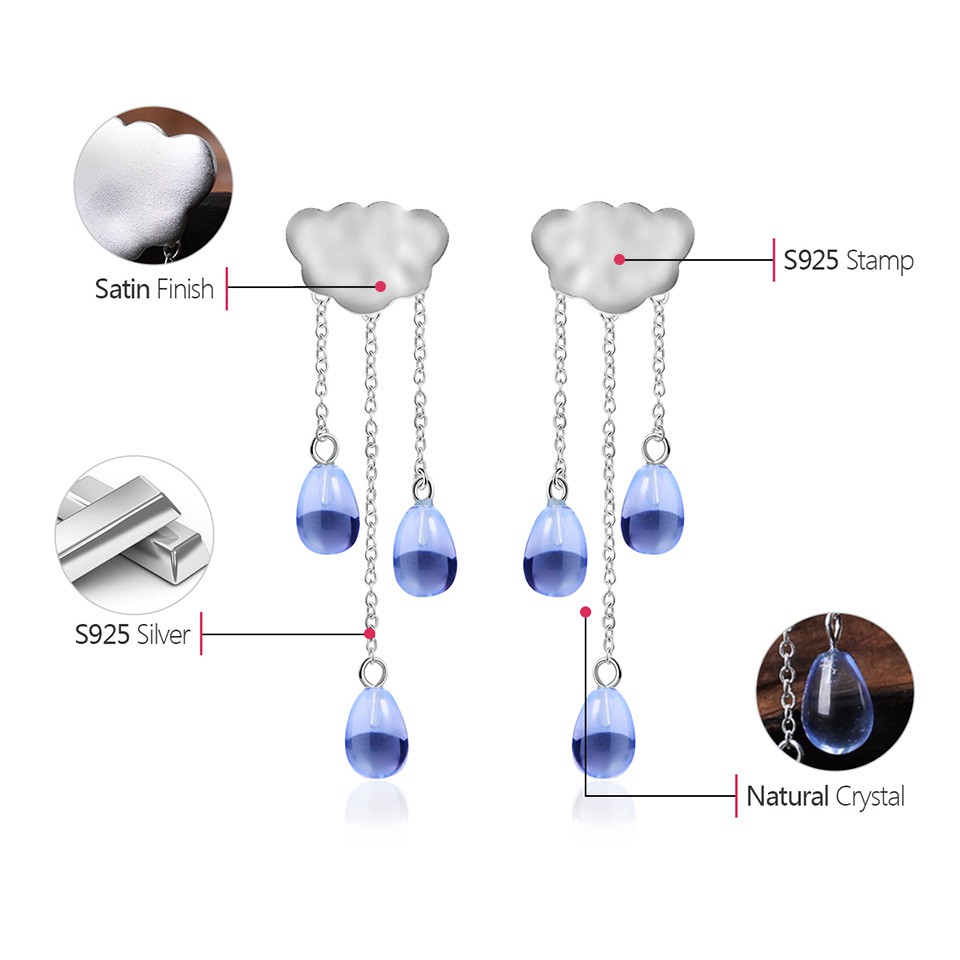 SERI SERI Anting Wanita Perak 925 Asli Rain Cloud Sterling Silver Earrings Awan Hujan Lucu