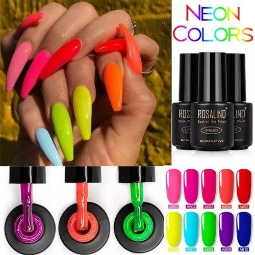 ROSALIND NEON GEL POLISH GLASS BOTTLE KUTEK GEL NEON GLOW NAILART NAIL ART