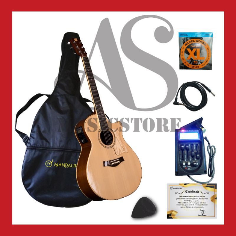 Gitar Akustik Elektrik Mandalika DTS-01 Natural EQ LC Tuner Fullset