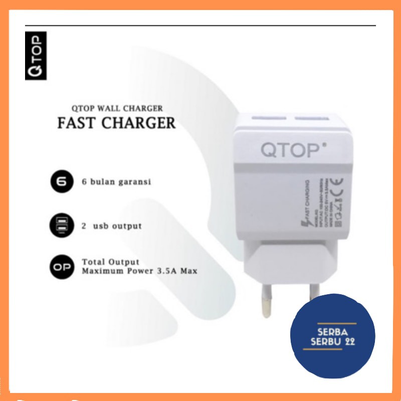 Batok QTOP 2output 3.5A Quick Fast Charging ( GARANSI 1 TAHUN )