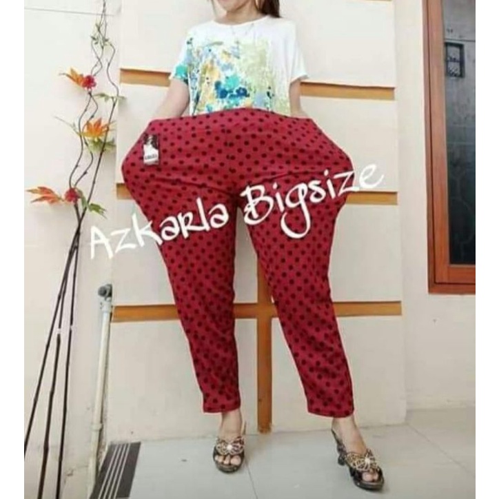 celana panjang wanita jumbo kekinian motif polkadot muat bb 60-130 kg