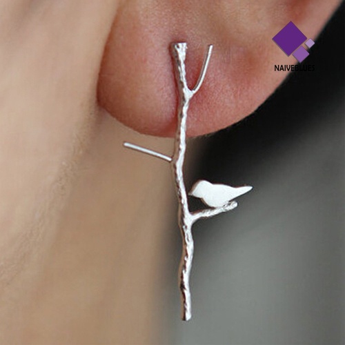 Anting Stud Desain Cabang Pohon Burung Bahan Alloy Untuk Wanita