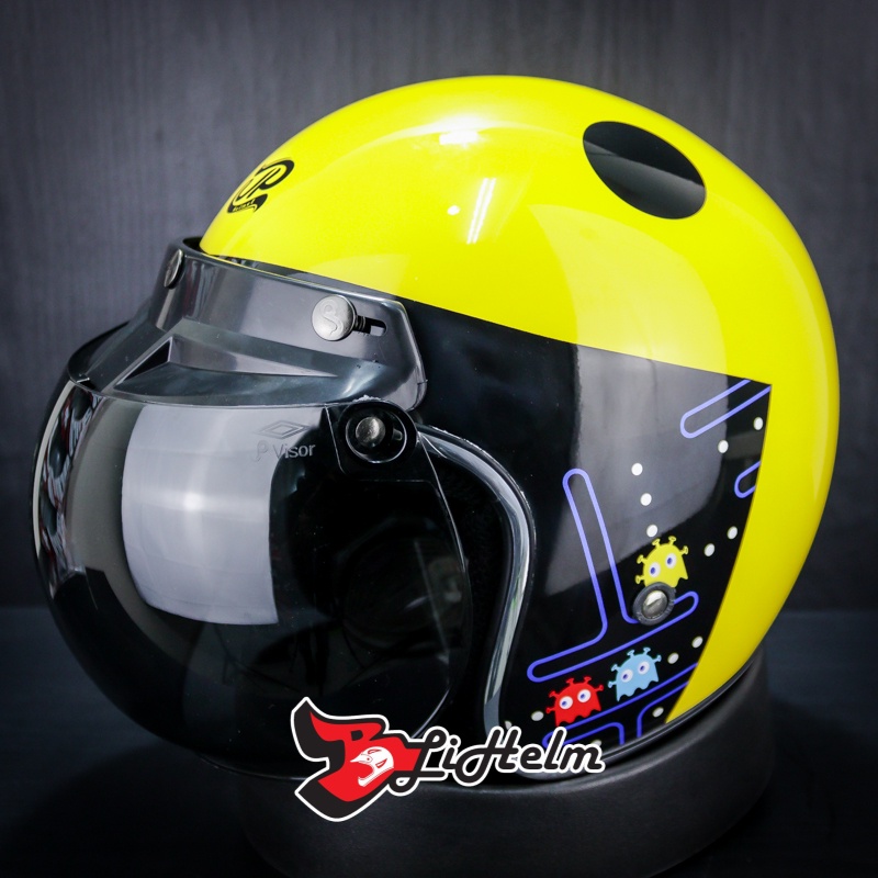 JPX HELM JP RETRO NEW BIGIE PAC INVADERS COUPLE 1 | YELLOW | JPRETRO