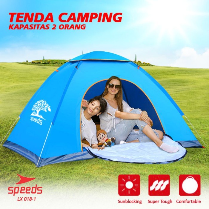 SPEEDS LX 018-1 TENDA CAMPING KEMPING KEMAH 2-3 ORANG OTOMATIS - Biru