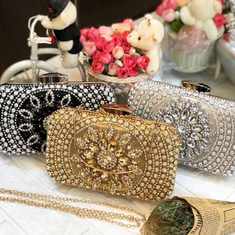 Tas Pesta KINSLEY Embellished Crystal Box Clutch