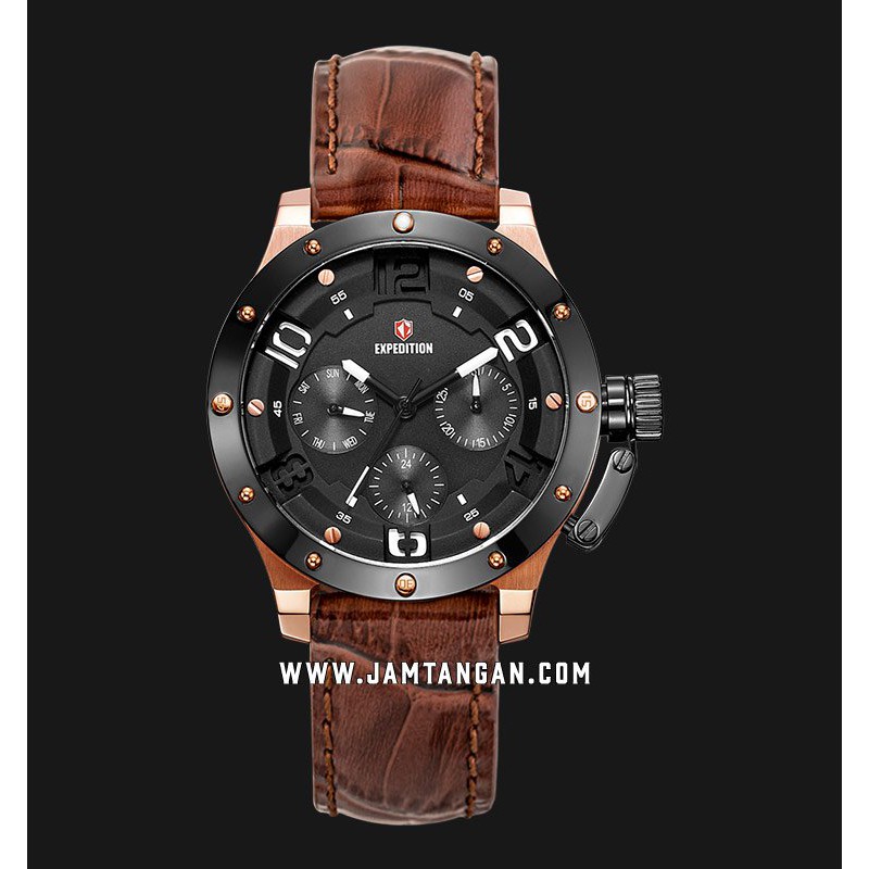 Expedition E 6381 BF LBRBABO Ladies Black Dial Brown Leather Strap