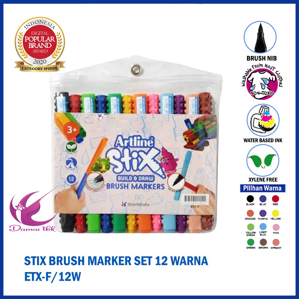 

Artline Stix Brush Marker Set isi 12 / Coloring Brush