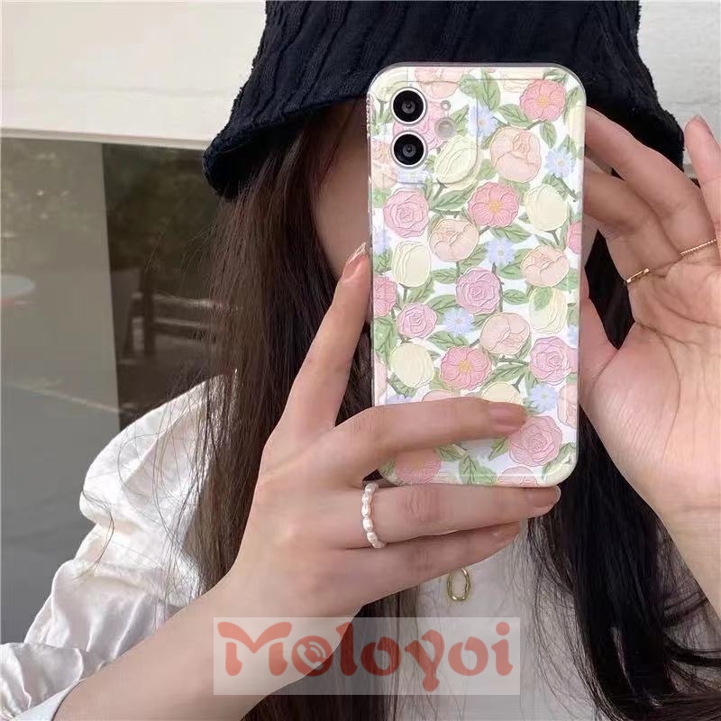 Colorful Flowers Casing iPhone 11 12 Pro Max X XR XS Max 7 8 6 6s Plus Transparent Soft TPU Silicone Back Cover Case