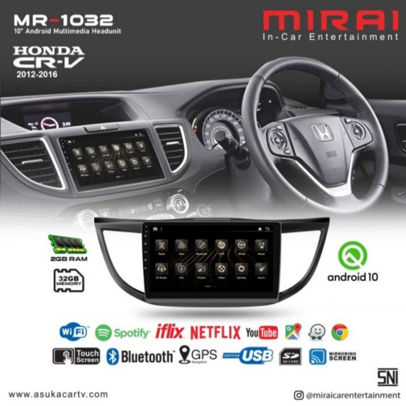 HEAD UNIT ANDROID MIRAI 1032CP CRV GEN 4 HONDA CRV 2012 CRV 2013 CRV 2014 CRV 2015