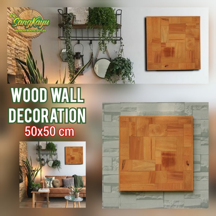 Tree Slice ll Art 50x50 cm hiasan dinding kayu alami bukan llpaper