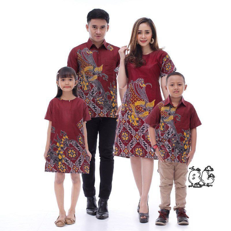 Baju Batik Couple Keluarga Sania Ruffle Ori Ndoro Jowi Kenari Merah Maroon- Batik Pekalongan