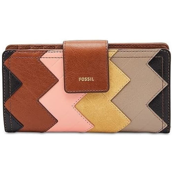 dompet Fossil Logan Tab Wallet Patchwork Brown multi original