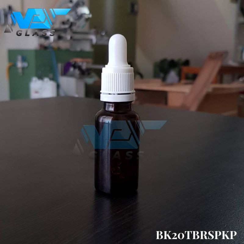 botol kaca pipet 20ml coklat / amber tebal / botol tetes 20ml segel