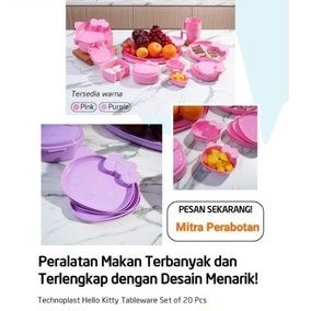Peralatan Makan Set Lengkap Technoplast Hello Kitty 20pcs