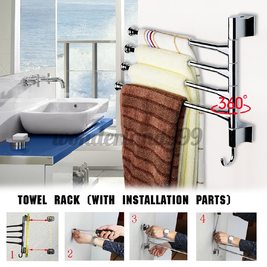 Bathroom Towel Holder Towel Rack Shelf Storage Hanger Stainless Steel Swivel Bar Shopee Indonesia
