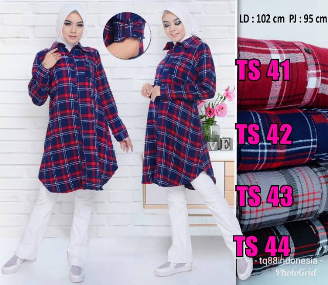 Tunik flanel/tunik/tunik kotak/hem tunik/tunik murah/kemeja tunik/hem/tunik muslim/boyfriend shirt