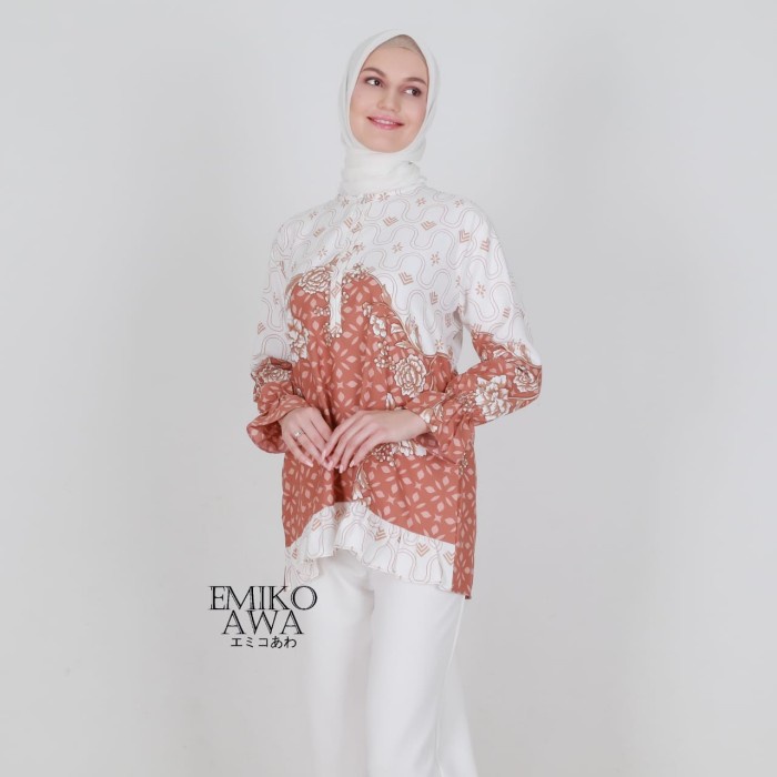 Tunik Wanita Pesta Katun Nyaman Berkualitas Garis Rayon J4N1 Rempel Mewah Import Simple Murah Kotak 