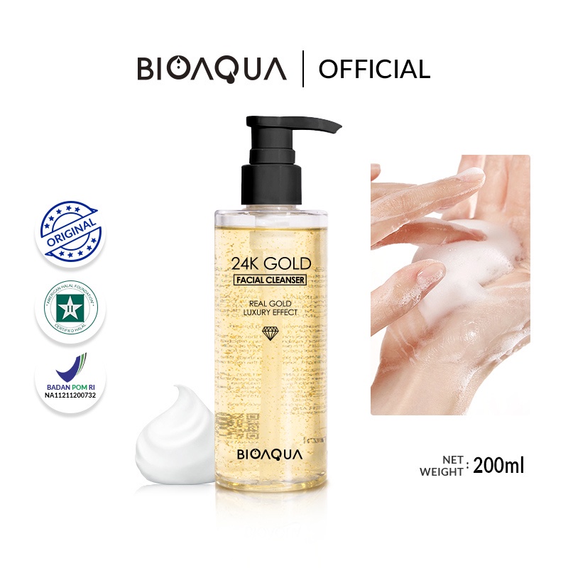 [ORI] Bioaqua Sabun Cuci Muka Wanita Glowing Face Wash 24K Gold Facial Cleanser Gentle Facial Wash 200ml