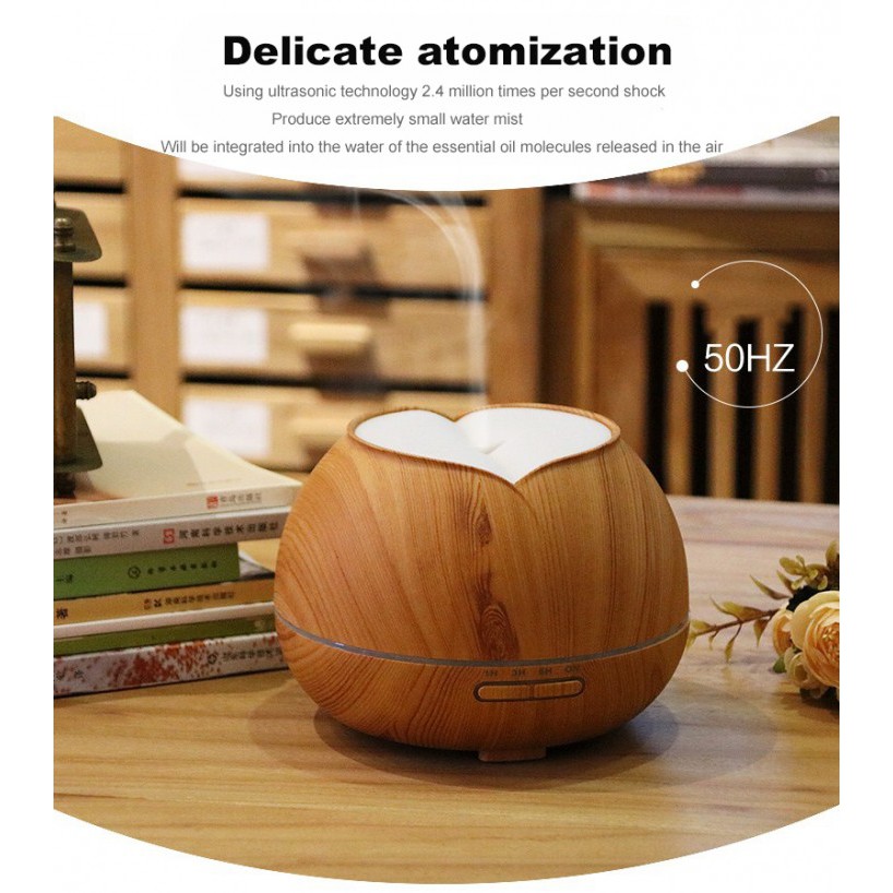 H31 Wooden Humidifier Aroma Diffuser 7 Color LED Light 300ml Brown
