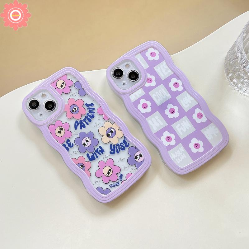 Ins Korea Cute Smiley Flower Case Oppo A17 A95 A55 A3s A16K A96 A15 A17k A16 A57 2022 A9 A5 2020 A54 A1K Reno 5 6 7 8 4F 4Lite A74 A76 A12 A15s A7 A5s F9 A16E A53 A16s A12E A52