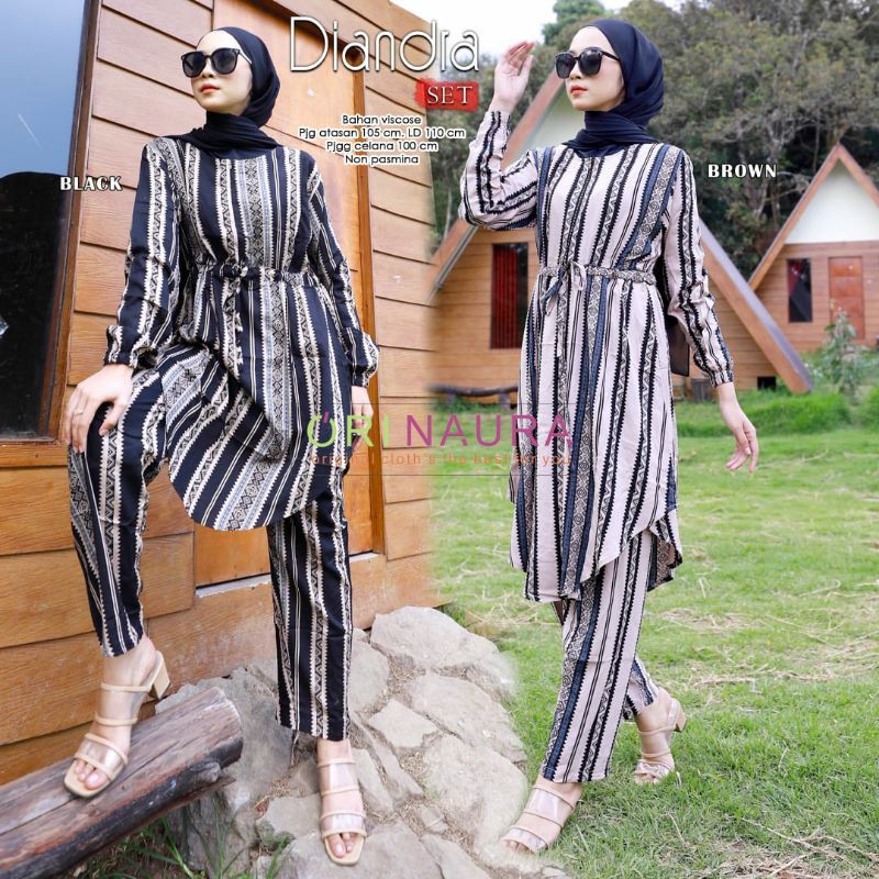 diandra daily set ori naura - setelan tunik dan celana rayon viscose