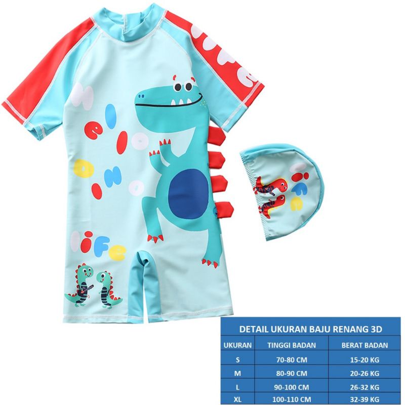 Baju renang anak laki laki Motif dino Baju Renang anak jumpsuit impor Baju Renang swimsuit