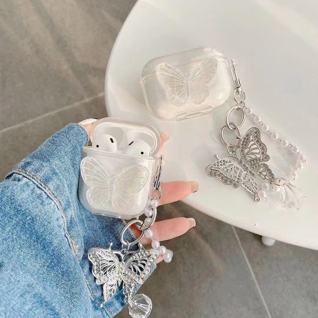 2022new INS 3D Butterfly Case Dengan Gantungan Kunci Untuk Apple Airpods1 2 Pro 2 3 Bluetooth Earphone Pelindung TPU Soft Cover Casing