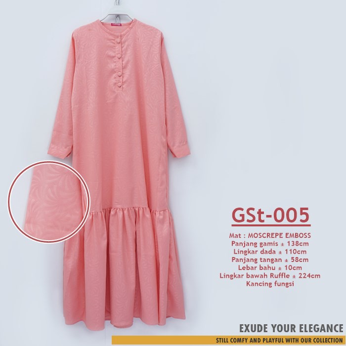 Gamis Ruffle / Gamis Rempel bahan Moscrepe Emboss