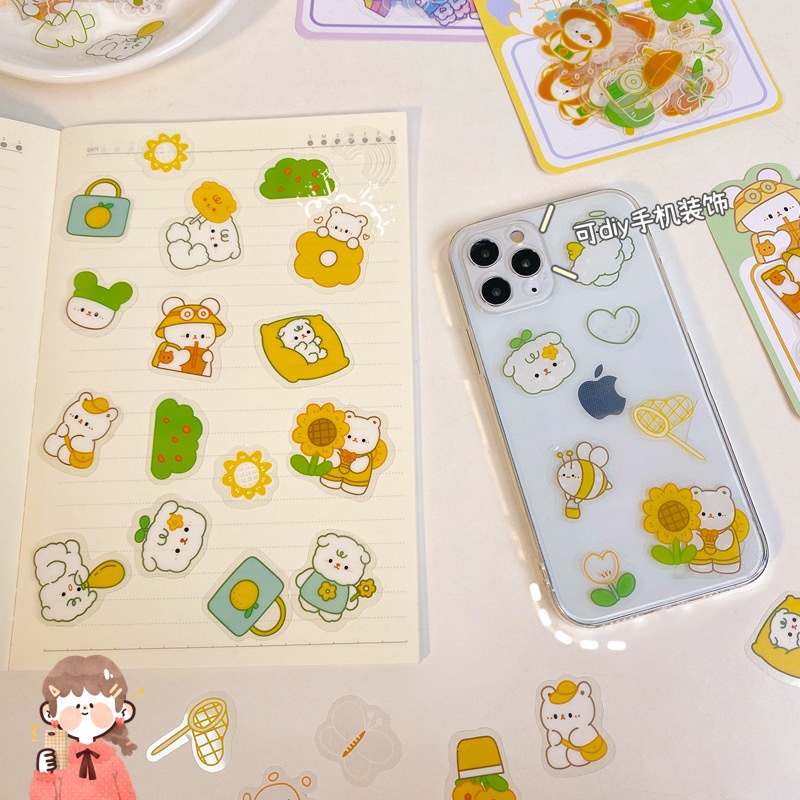 Stiker Lucu Stiker Anti Air Stiker Transparan Stiker Binatang Sticker Deco Hias HP Tumbler Laptop Botol Minum Koper Stiker Kucing Bear Anjing Kelinci Bebek Stiker karakter Kartun Cute Imut Stiker DIY Planner Scrapbook Jurnal Photocard