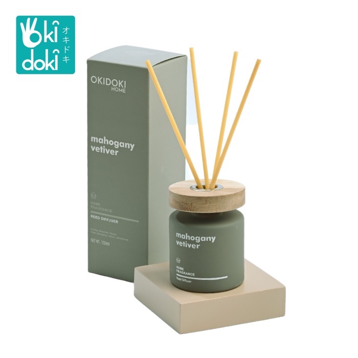 OKIDOKI Reed Diff Mahogany Vetiver 100 mL - Pewangi Ruangan - Reed Diffuser - Aromatherapy