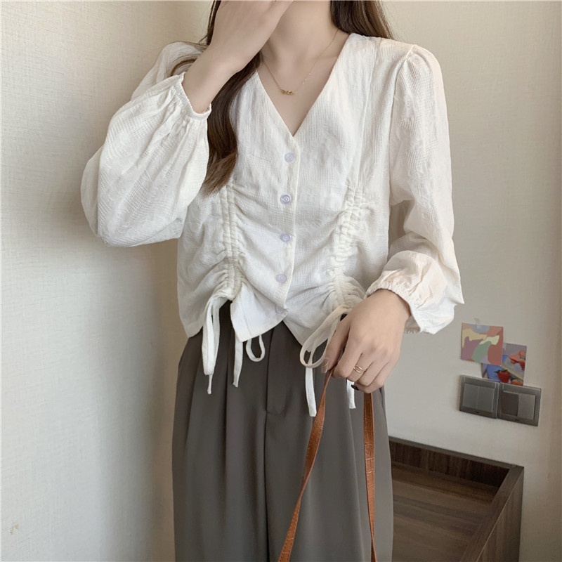 yikoo-Kemeja korea lengan panjang blouse wanita shirt atasan pakaian