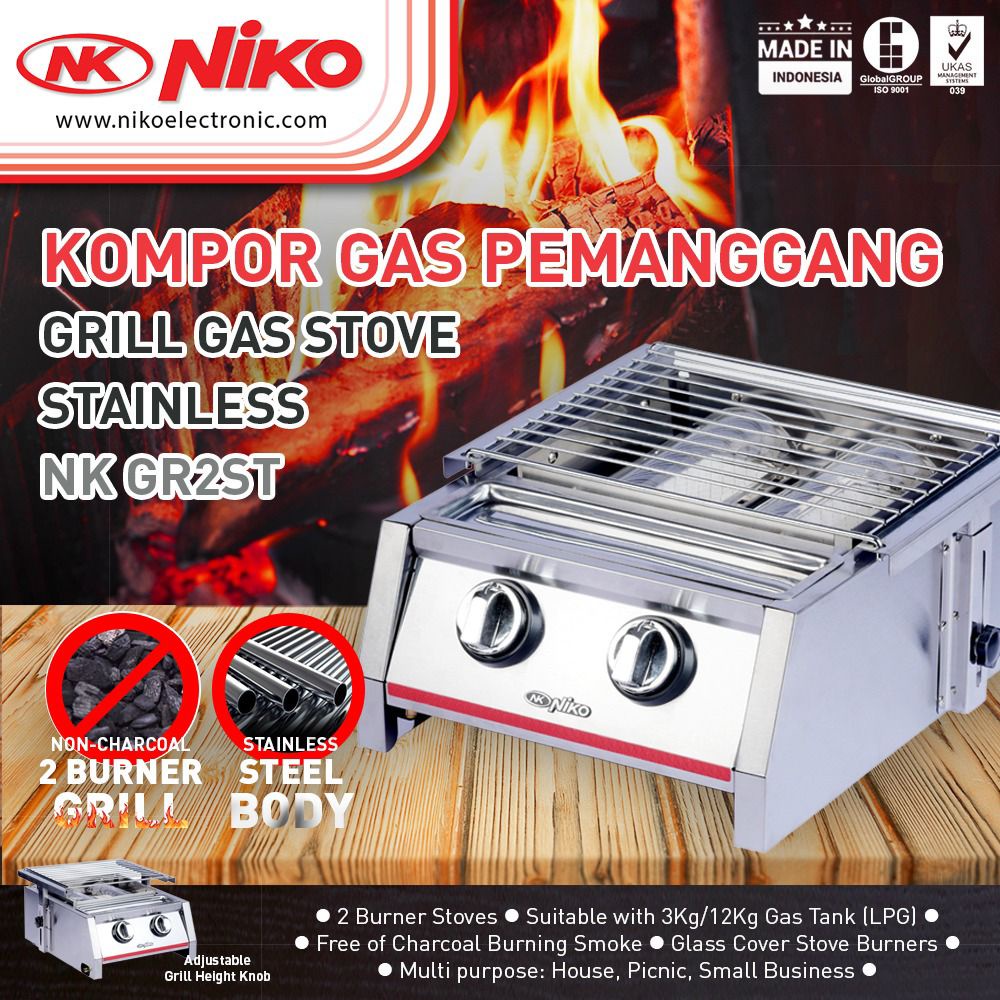 KOMPOR PANGGANGAN GRILL BBQ MURAH NIKO 3 Tungku /  NIKO 2 TUNGKU KOMPOR NIKO NK-GR3ST/ NK GR2ST BODY STAINLESS