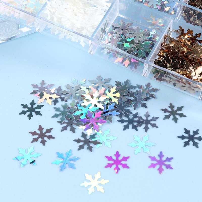 Zzz 12 Sekat / Box Payet Glitter Motif Snowflake Untuk Dekorasi Nail Art / Manicure DIY