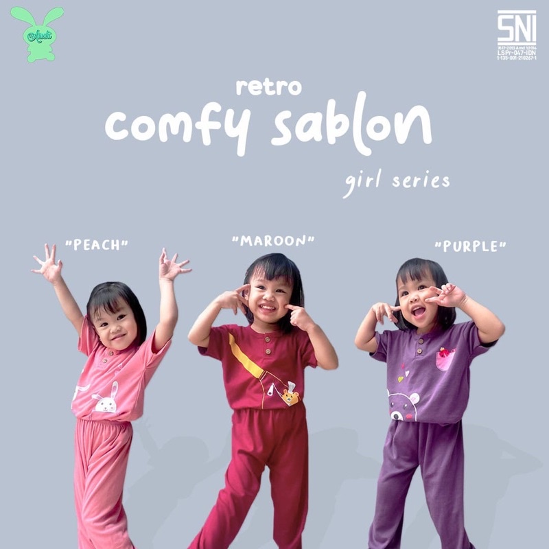 Aruchi Setelan Pendek Panjang Retro Comfy Series Sablon Boy / Girl - Piyama Anak