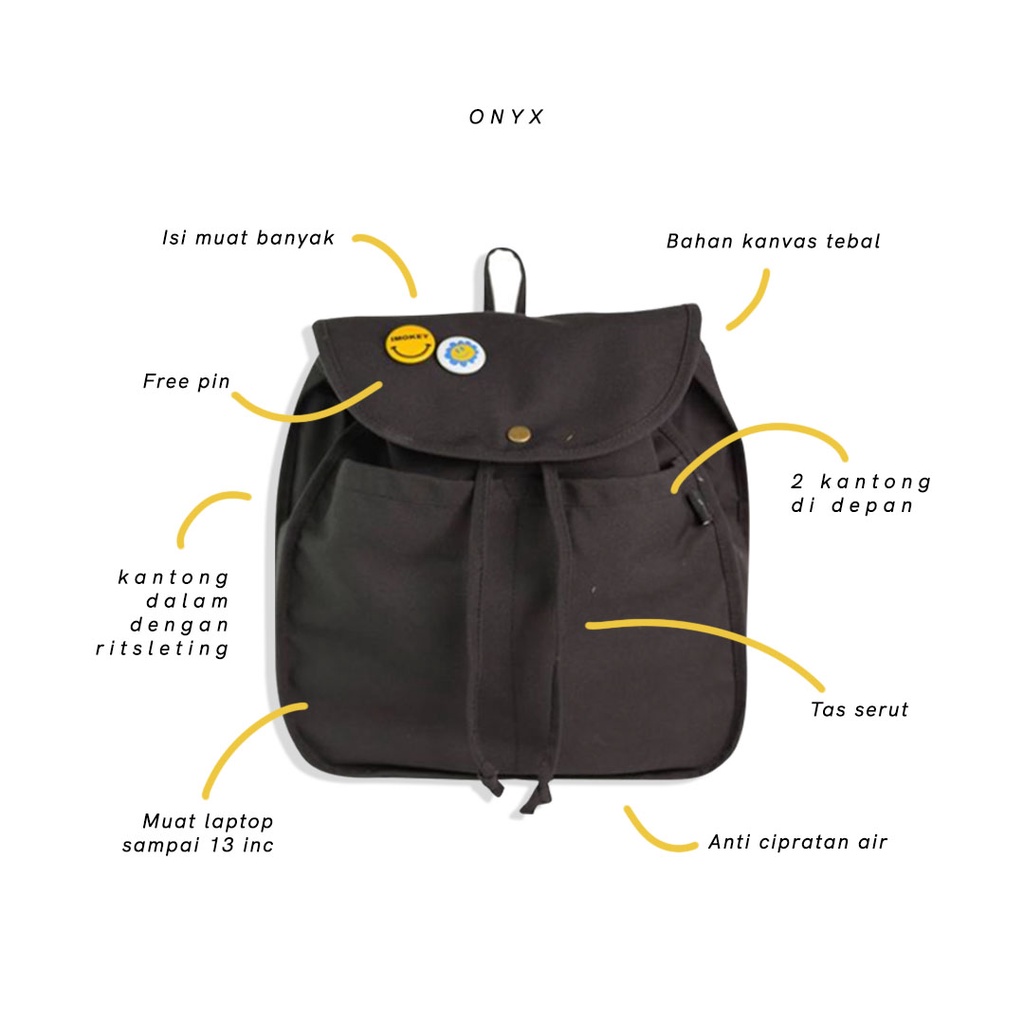 Imokey Onyx Olive: Basic Drawstring Backpack - Tas Ransel Pria Tas Ransel Wanita