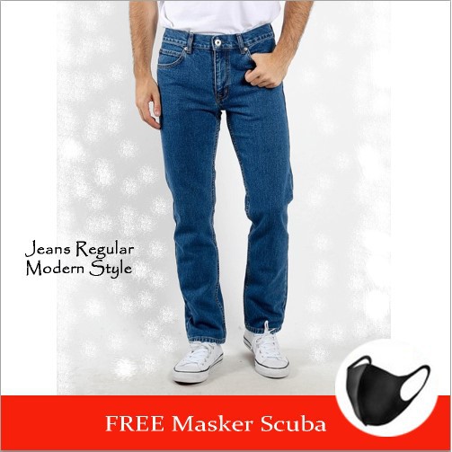 CELANA JEANS PANJANG STANDART PRIA COWOK CASUAL REGULAR CELANA PRIA FREE MASKER