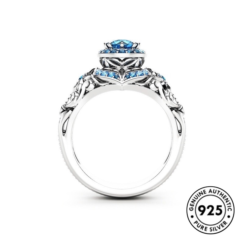 Cincin Sterling Silver 925 Model Bunga Dengan Sapphire Untuk Wanita