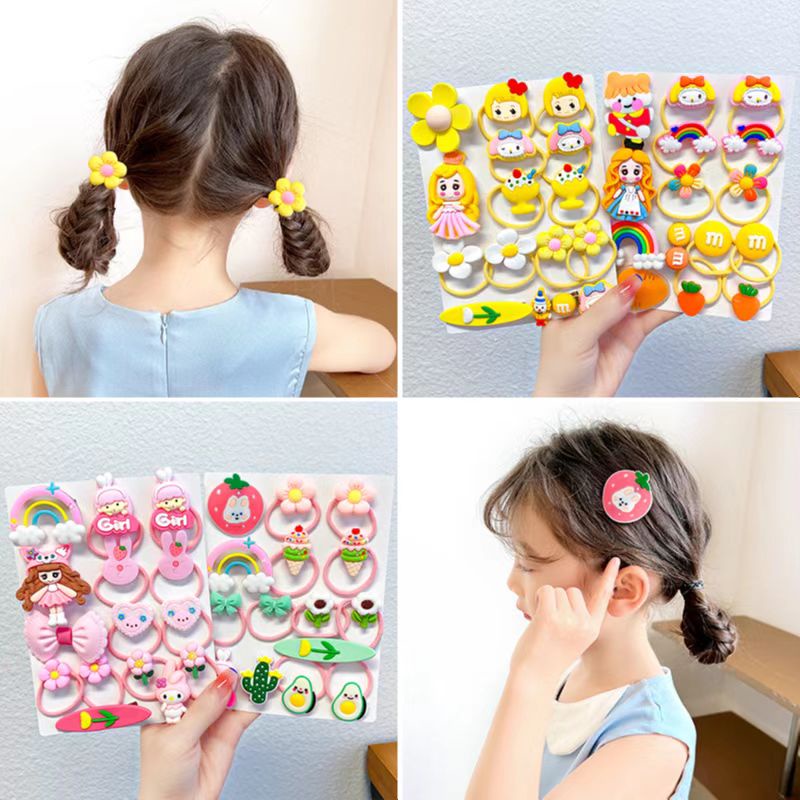 (Hello Girl) F148 Ikat Rambut Anak Set Ikat Rambut Anak 15 In 1 Kuncir Rambut Anak Lucu Import