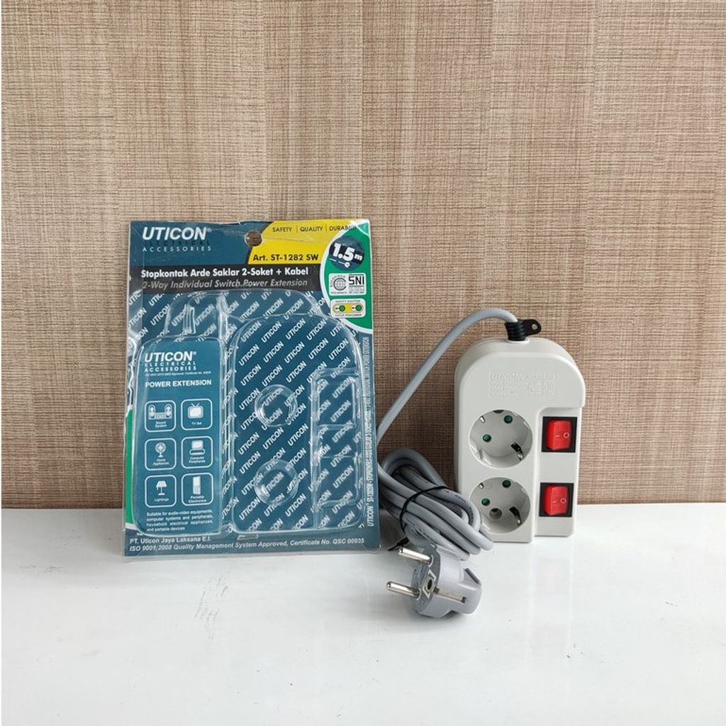 STOP KONTAK UTICON 2 LUBANG SAKLAR TERSENDIRI KABEL UTICON ST-1282 SW COLOKAN LISTRIK 2 LUBANG DENGAN KABEL DAN SAKLAR
