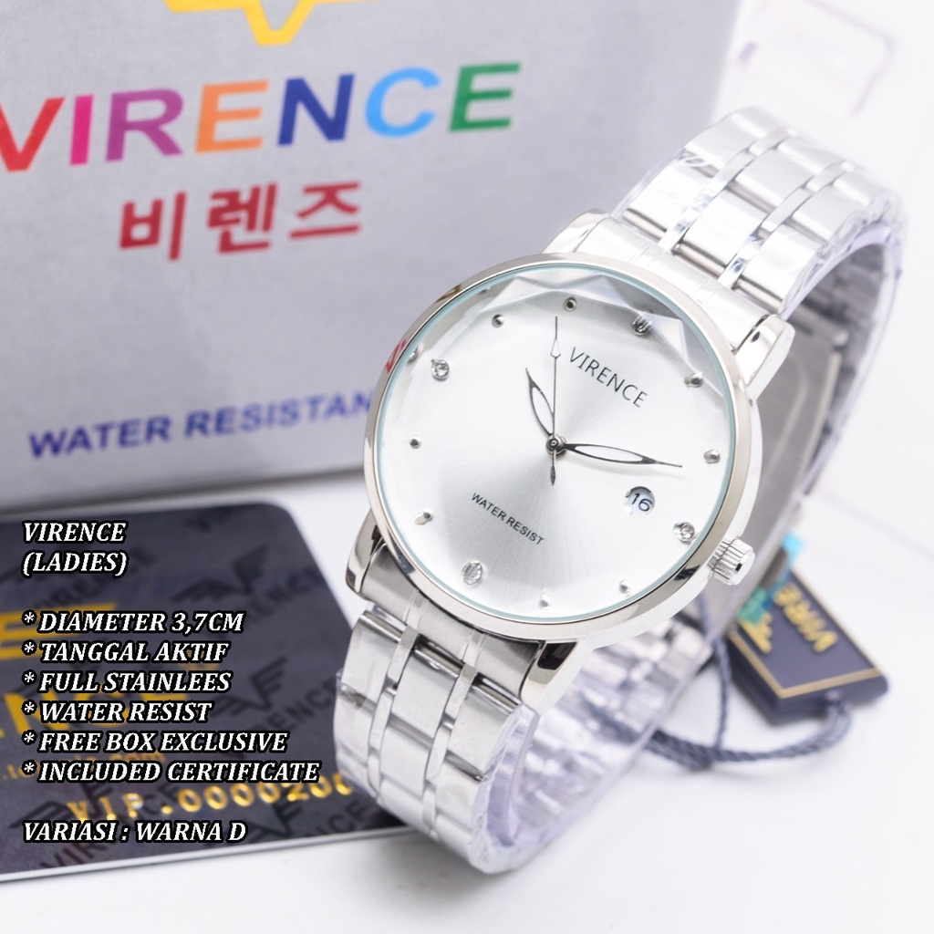 (FREE BOX) JAM TANGAN WANITA VIRENCE RANTAI BODY BULAT TANGGAL AKTIF