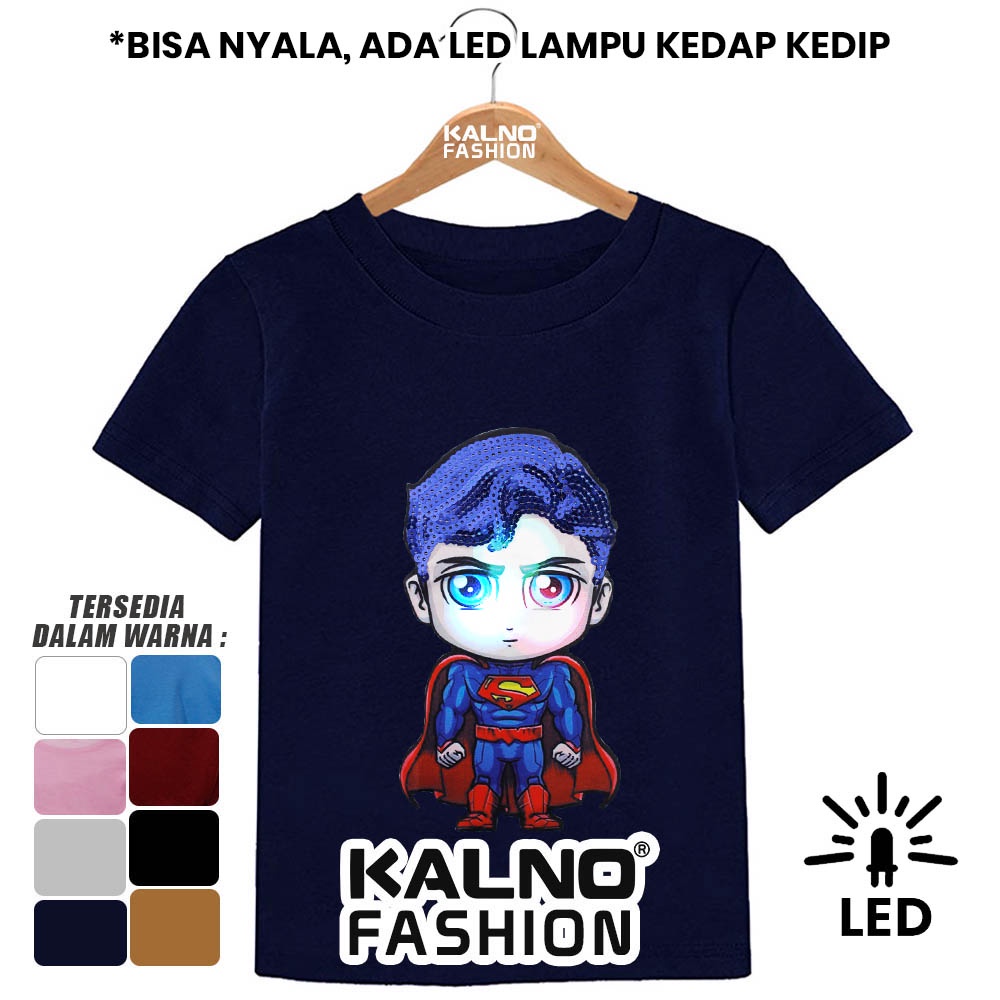 Baju anak karakter SUPRMAN 5 SM443 LED umur 1 - 7 tahun Random Ukuran S M L XL Bahan Katun polyester