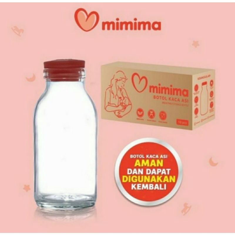 [FREE Bibs/Slabber] MIMIMA Botol Kaca ASI Tutup Karet Isi 10 pcs Botol ASI Perah ASIP Botol Vial Food Grade BPA Free